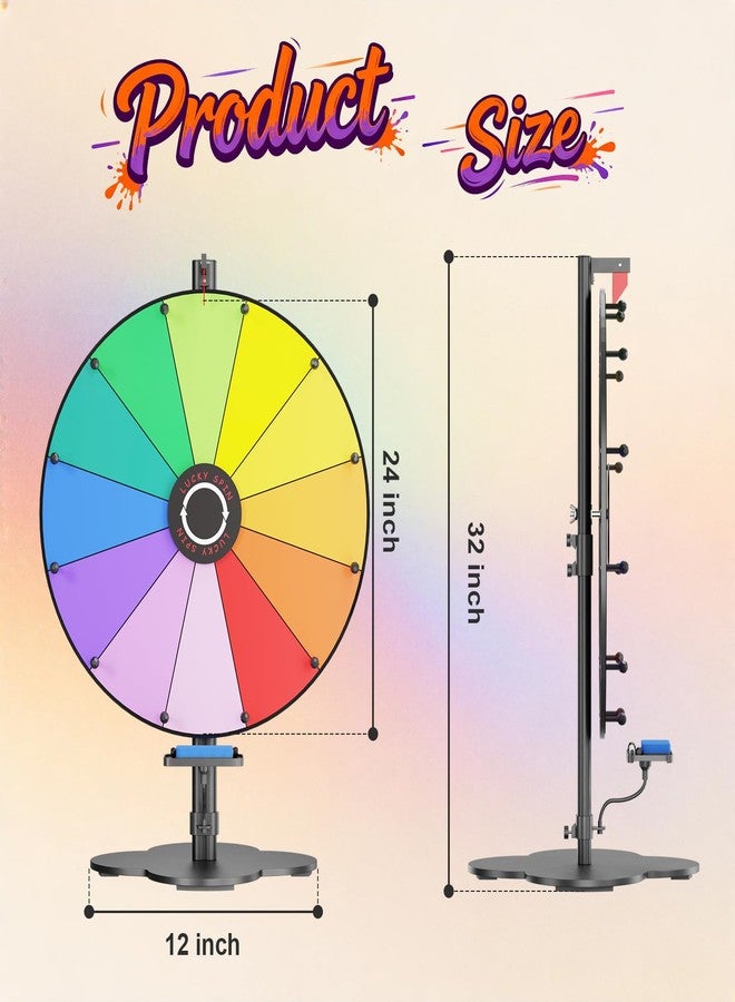 GSOW Prize Wheel, 24 Inch Tabletop Spinning Wheel for Prizes with Stand, Heavy Duty Spinner Wheel of Fortune with 12 Slot & Dry Eraser & Markers, Spin Wheel for Carnival, Family Games, Party Games - Image 2